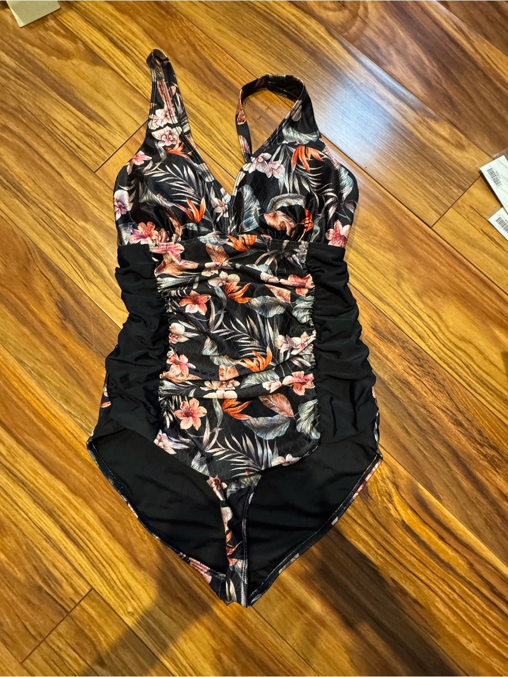 Floral Black Ruched One-Piece Swimsuit